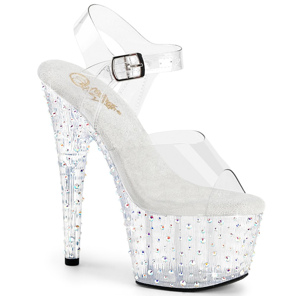 Pleaser - STARDANCE-708 Knöchelriemen-Sandale, Poledance Schuhe - Transparent